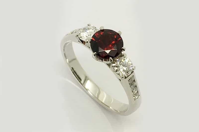 Garnet and Diamond Trilogy Ring - Ethical Jewellery Australia