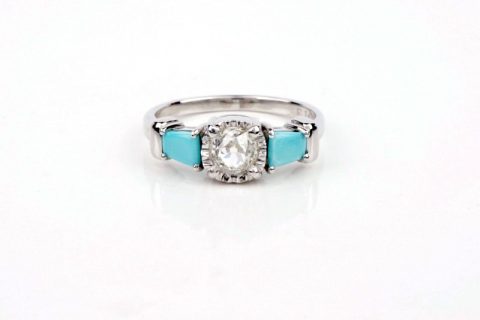 Turquoise and Rose Cut Diamond Engagement Ring - Ethical Jewellery ...